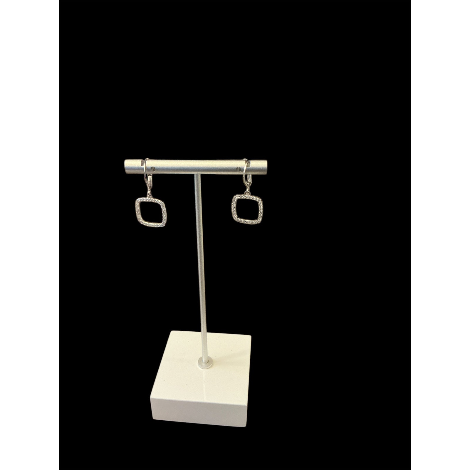 Silver Square Crystal Pave Earrings
